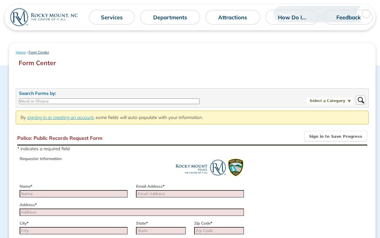 Rocky Mount residents directory police public records request form