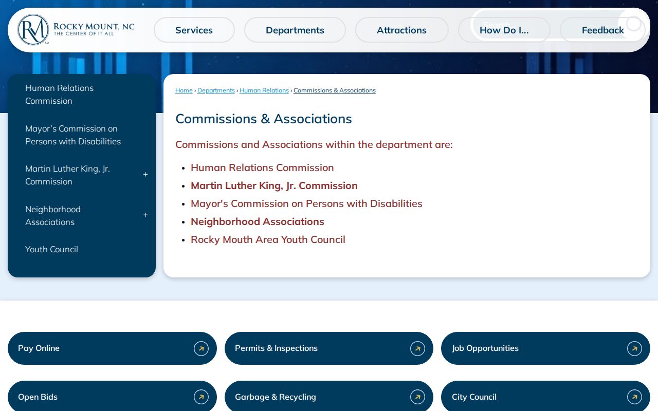 Rocky Mount neighbors commissions and associations page