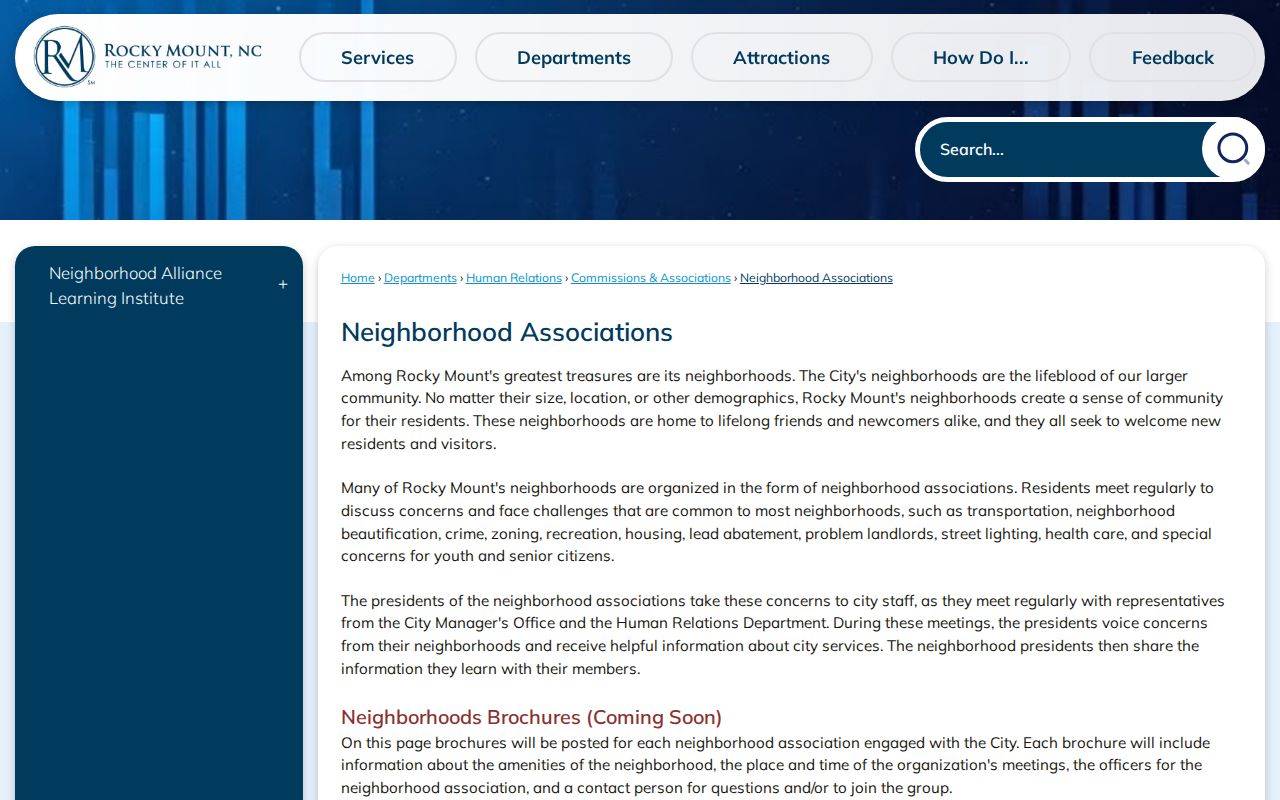 Rocky Mount neighbors neighborhood associations city page