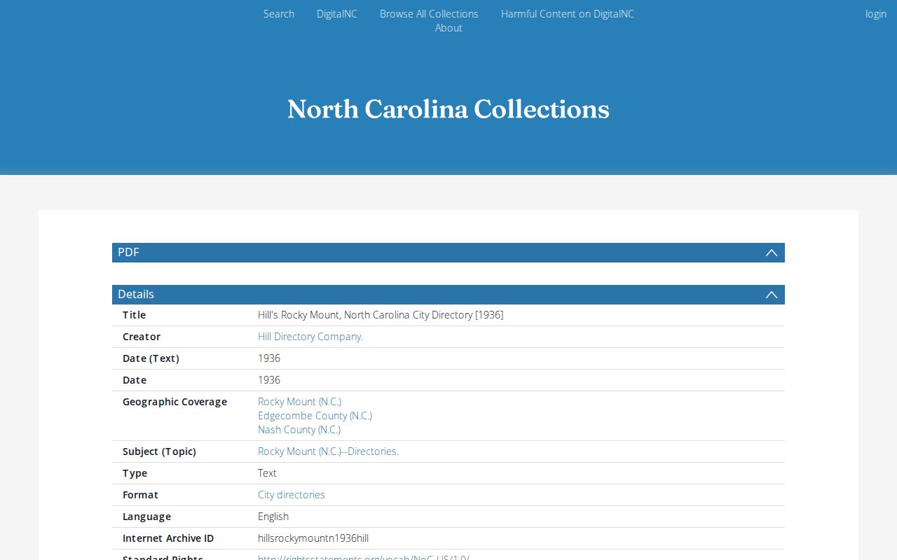 Rocky Mount previous residents 1936 city directory catalog record