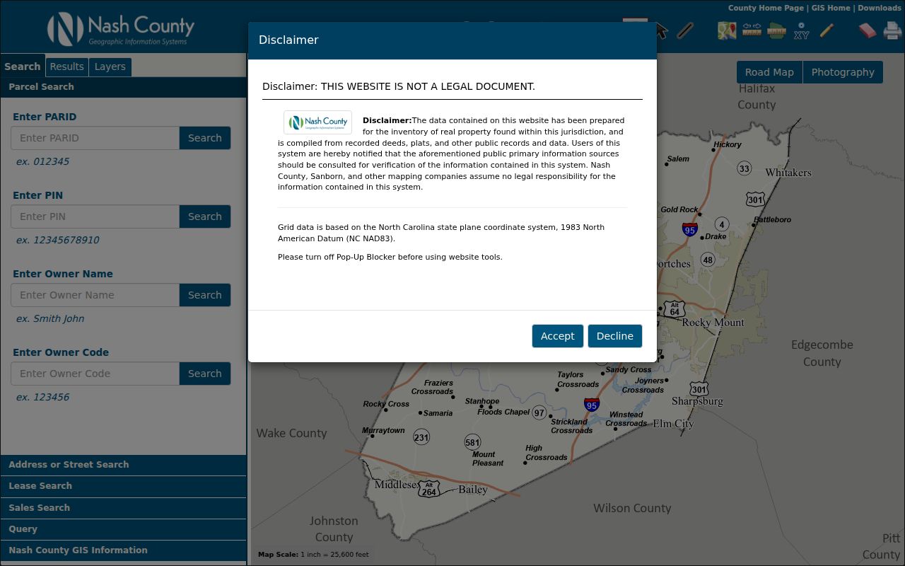 Rocky Mount street directory Nash GIS MapViewer entry point