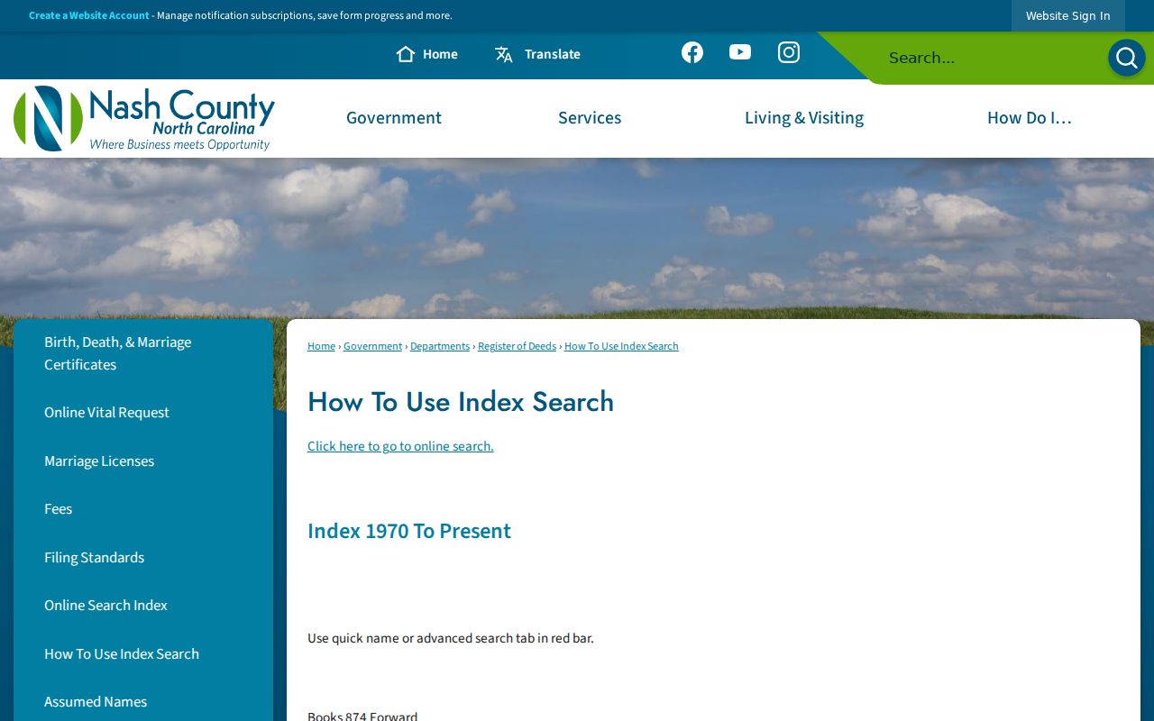 Rocky Mount street directory Nash deed-index search instructions