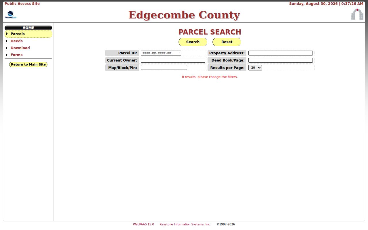 Rocky Mount street directory Edgecombe parcel search fields
